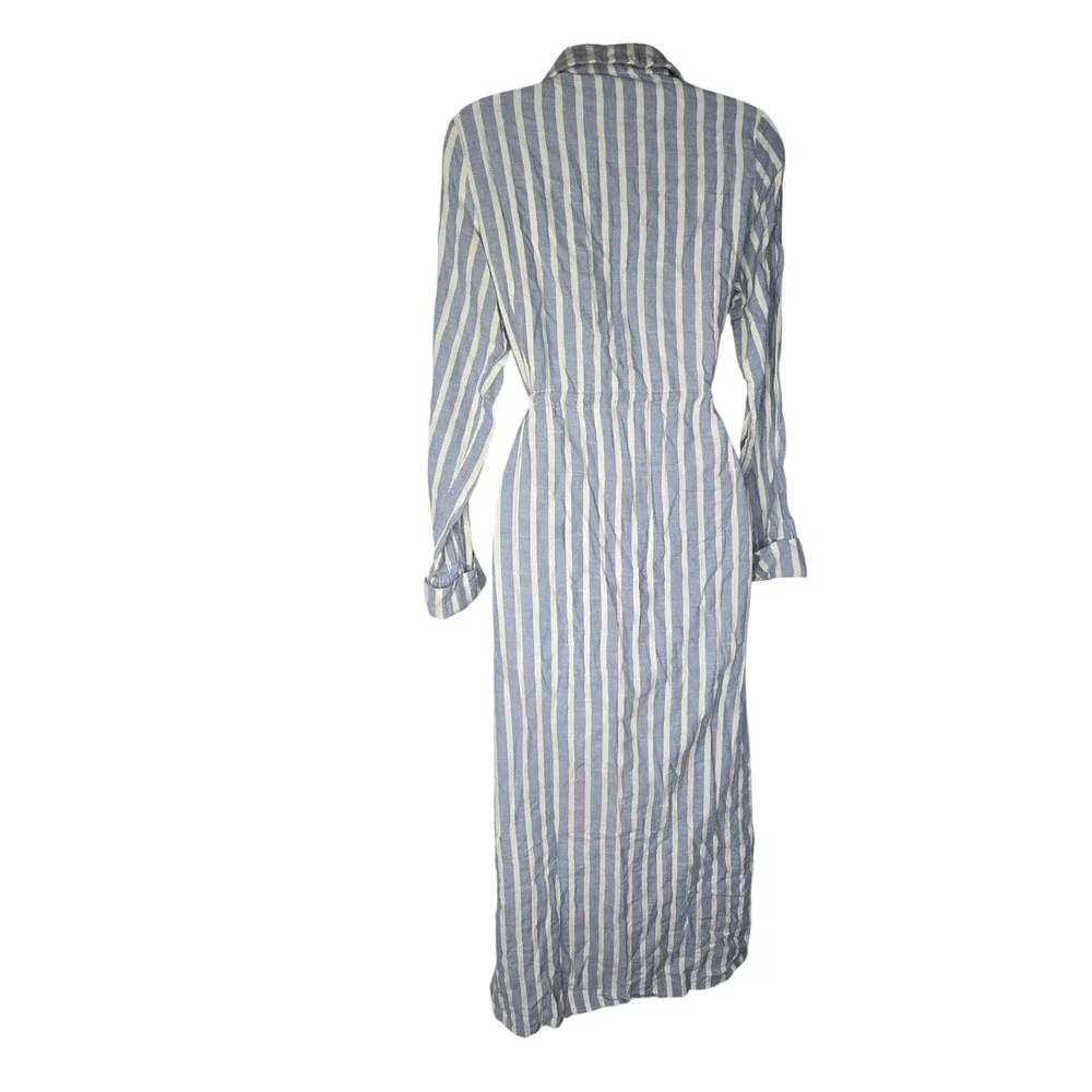 Benin Derin‎ Mavi Shirt Dress Women 8 Blue White Striped Cotton Coastal Maxi